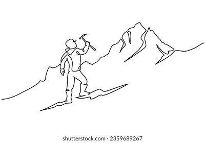 Climber climbs to top of mountain. National Mountain Climbing Day. Continuous one line drawing. Vector illustration outline art