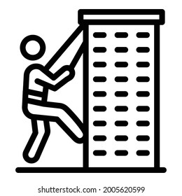 Climber climbs the tower icon. Outline climber climbs the tower vector icon for web design isolated on white background