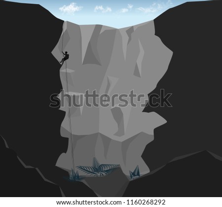 climber in deep cave,vector