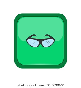 Climber eyeglasses on a green button, vector illustration
