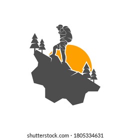 Climber with Gear logo design vector template. Outdoor activity logo symbol