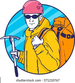climber holding an ice ax circle