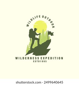 Climber logo emblem outdoor adventure expedition vector illustration