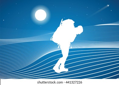 Climber mountain storms, climbing in tandem, extreme sport, white lines, vector design art