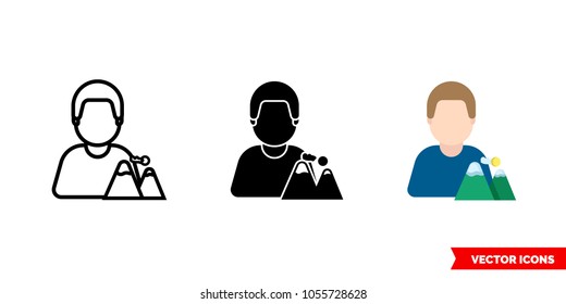 Climber mountaineer icon of 3 types: color, black and white, outline. Isolated vector sign symbol.