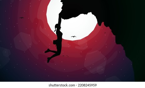 climber on a cliff. Mountain climber. silhouette of a person in the mountains. Extreme rock climber. 