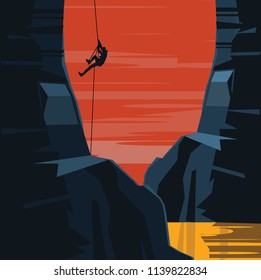 climber on a cliff vector illustration 