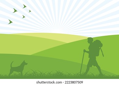climber on the meadow vector