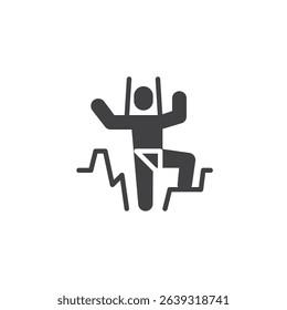 Climber on rock vector icon. filled flat sign for mobile concept and web design. Rock Climbing glyph icon. Symbol, logo illustration. Vector graphics