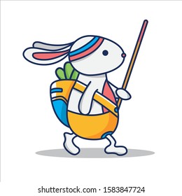 A climber rabbit with a carrot backpack