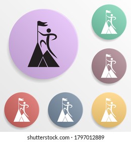 The climber reached the flag badge color set icon. Simple glyph, flat vector of sport icons for ui and ux, website or mobile application