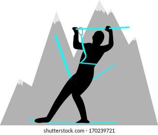 The climber rises by the mountain