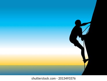 Climber rock mountain silhouette illustration vector design editable, Business teamwork success help concept. Vintage filter.