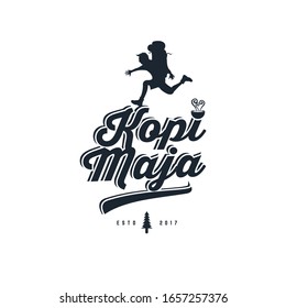 a climber runs carrying a backpack, adventure logo design