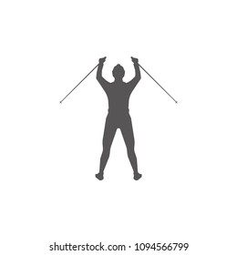 Climber silhouette isolated on white background vector illustration. Hiker vector graphic emblem.