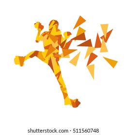Climber silhouette woman vector background abstract illustration made of polygonal fragments isolated on white