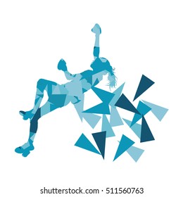 Climber silhouette woman vector background abstract illustration made of polygonal fragments isolated on white