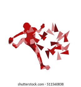 Climber silhouette woman vector background abstract illustration made of polygonal fragments isolated on white