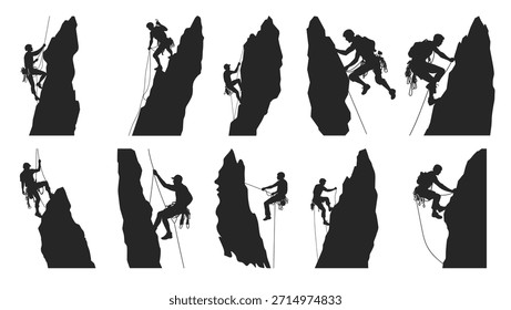 Escalador Vector Silueta Clipart Paquete Escalada de montaña