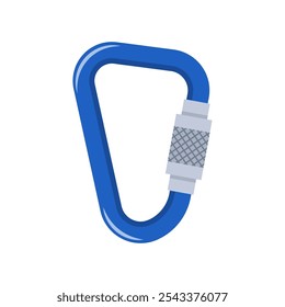 Climbers carbine. Carabiner clip spring hook safety supply for climbing. Sport lock protection alpinist rope rock, mountaineering hiking steel tool, security metal chain. Vector illustration