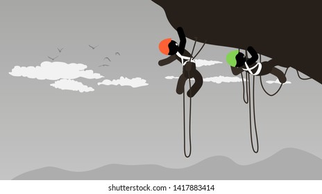Climbers climb the rock. Vector banner