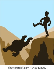 Climbers kicking weak friends down the cliff.