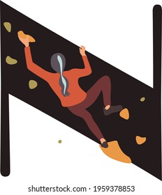 Climbing abc, rock climber silhouette alphabet, n letter vector illustration