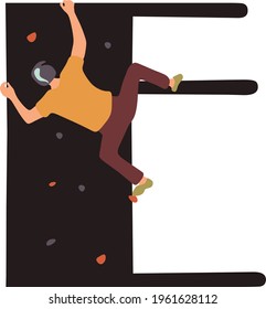 Climbing abc, rock climber silhouette alphabet, e letter vector illustration