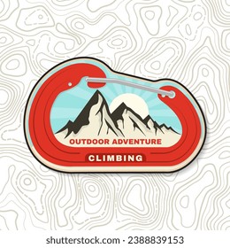 Kletterabzeichen, Logo, Pflaster, Aufkleber. Vektorgrafik. Konzept für Hemd oder Logo, Druck, Stempel oder Abschlag. Vintage Typografie Design mit Alt-und Bergsteiger Eisax Silhouette. Abenteuer im Freien