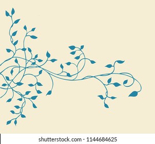 climbing blue ivy vine vector border design of a graceful leaves and plant silhouette nature element on a beige yellowed background in a nostalgic vintage style