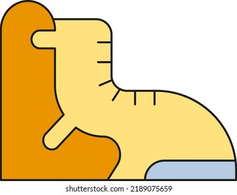 Climbing boot vector icon. Equipment for camping and mountain climbing. Yellow camper boot. Shoes. Foot attachments.