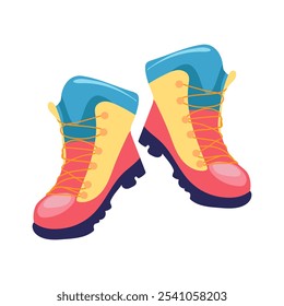 Botas de escalada em design plano. Trekking calçado de couro para alpinismo. Ilustração vetorial isolada.