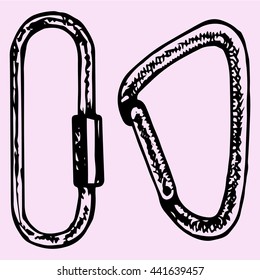 Climbing carabiner doodle style sketch illustration hand drawn vector