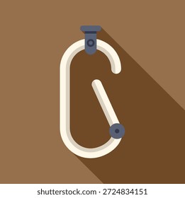 Icono de mosquetón de escalada en estilo plano con una sombra larga, ideal para conceptos como senderismo o montañismo