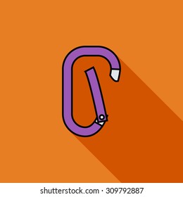 Climbing carabiner icon. Flat vector related icon with long shadow for web and mobile applications. It can be used as - logo, pictogram, icon, infographic element. Vector Illustration.