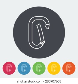 Climbing carabiner. Single flat icon on the circle. Vector illustration.