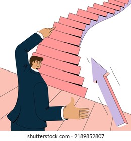 Climbing the career ladder. The arrow points the way to the top. Flat graphic vector illustration.