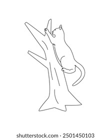 A climbing cat line art illustration Portrait in Sketch Art Style Stock Illustration