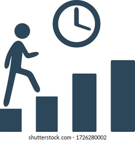 Climbing corporate ladder with clock sign. Using time efficiently for achieving success.