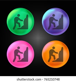 Climbing crystal ball design icon in green - blue - pink and orange.