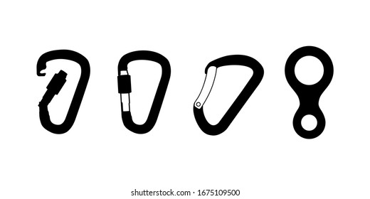 Climbing Equipment Icon Set Vector Icon Black Silhouette Isolated on White