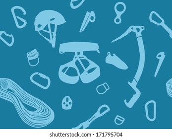 Climbing equipment vector pattern in blue