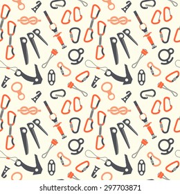 Climbing equipment vector seamless pattern.