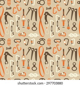 Climbing equipment vector seamless pattern.