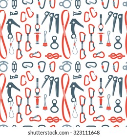 Climbing equipment vector seamless pattern.