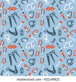 Climbing equipment vector seamless pattern.