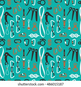 Climbing equipment vector seamless pattern.