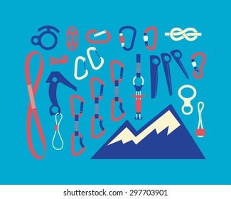 Climbing equipment vector set.