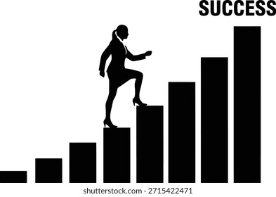 Climbing financial chart silhouette vector illustration featuring person reaching top bar for profit success.