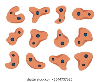 Climbing grips set. Climbing wall, climbing, bouldering, bouldering wall, boulder grips, climb, holders for climbers Vector illustration